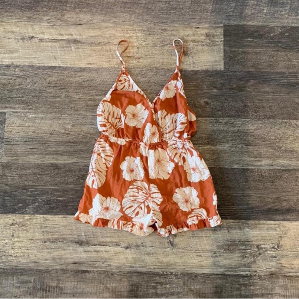 orange and white roxy floral romper